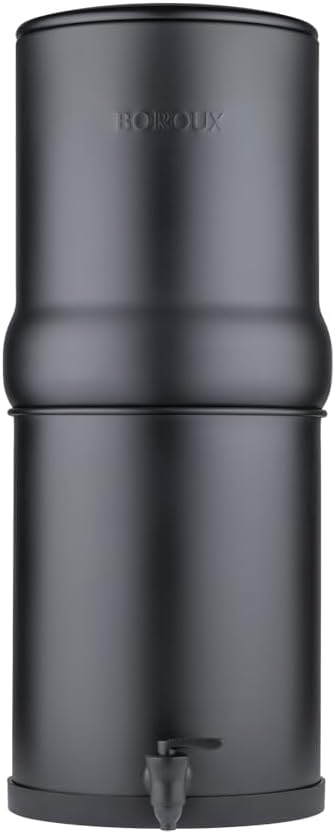 Boroux Legacy Gravity-Fed Countertop Stainless Steel Water Filter System | 3 Gallons with 2 Authentic Black Foundation. Filters | Matte Black by Boroux