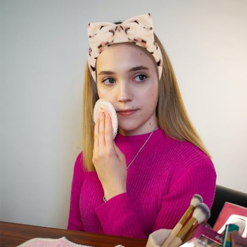 Ondder Leopard Terry Cloth Spa Headbands for Skincare, Makeup, Face Washing - 8 Pcs Bow Hair Bands for Women - Image 3