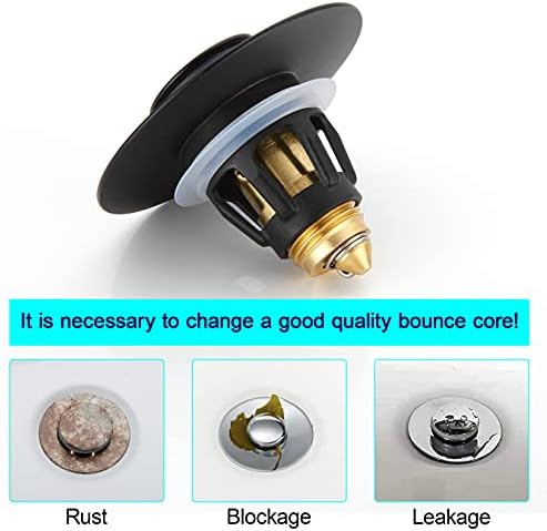 Universal 1.25" Bathroom Sink Stopper - Wash Basin Bounce Drain Filter, Pop Up Drain Stopper, Bullet Core Push Type Sink Stopper, Sink Drain Plug with Anti-Clogging Strainer, Matte Black1 - Image 5