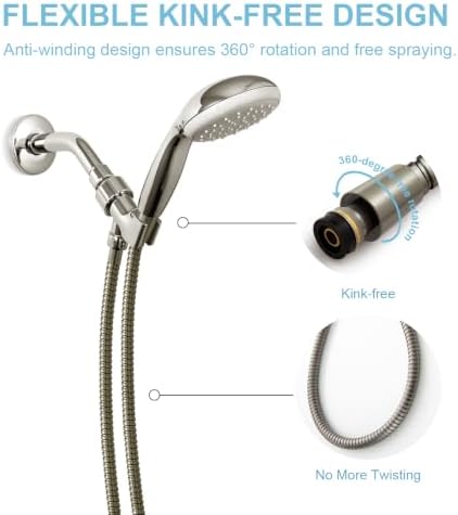 OFFO Shower Hose, Brushed Nickel 100 in Kink Free Stainless Steel Shower Hose Attachment Electroplating Handheld Shower Head Hose Flex Hoses Extension with Brass Insert & Nut for Pet Bathing Cleaning - Image 2