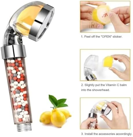 6PCS Vitamin C Shower Filter, Lemon Flavor Balm Vitamin C Infused Shower Head Filters Soften Hard Water, Head Helps Dry Skin & Hair Loss - Image 2