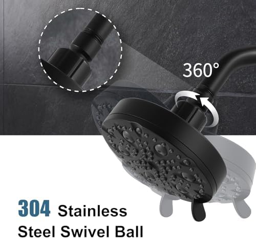 OFFO Shower Head, High Pressure Shower Head with Pause Mode, 9 Mode Fixed Showerheads for Strong Water Flow & Relaxing Shower Experience, Matte Black - Image 3