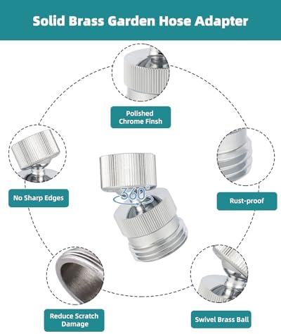Hibbent Swivel Faucet Adapter Kit, Solid Brass 3/4" Garden Hose Adapter with Aerator, 360 Degree Kitchen Sink Faucet Aerator Adapter for Female and Male to Male, Chrome - Image 3