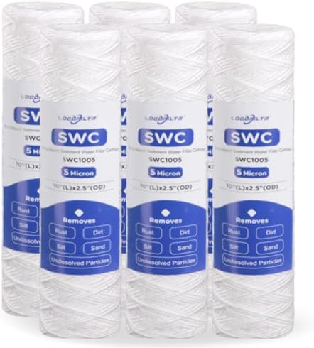 5 Micron 10" x 2.5" Whole House String Wound Water Filter Cartridge, 6 Pack by Locofiltr