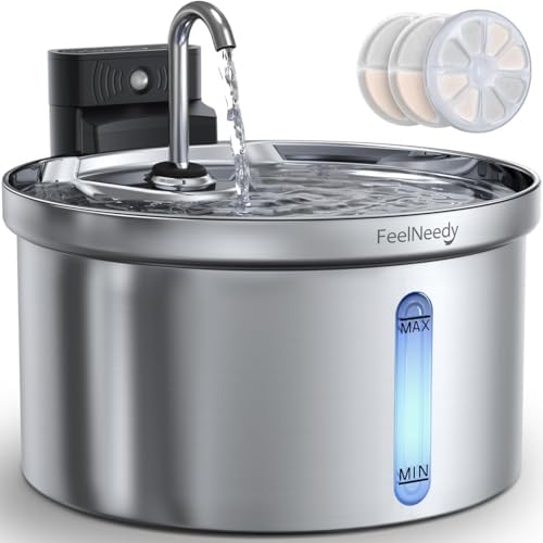 Wireless Cat Water Fountain [Water & Battery Separation] FEELNEEDY Stainless Steel Automatic Pet Water Dispenser, 4000mAh Battery Operated Water Fountains for Cats Dogs - 3.5L/118oz by FEELNEEDY