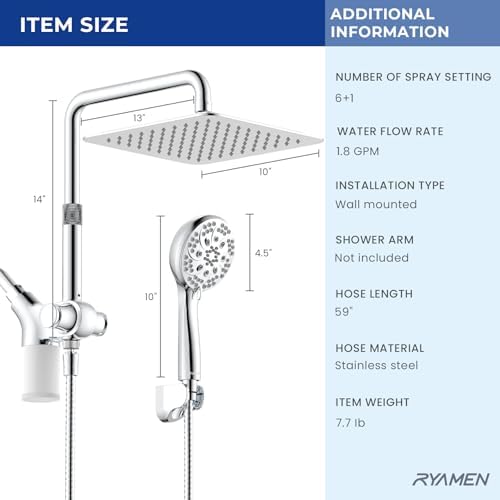 Ryamen Upgraded Filtered Shower Head with Handheld, 10 inch Rain Showerhead - Image 2