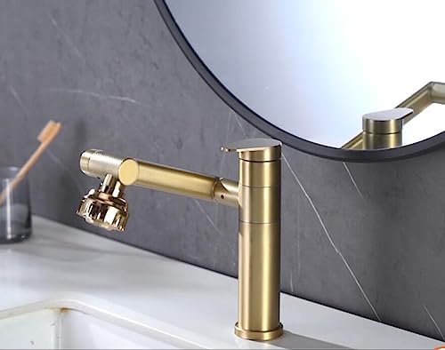 Bathroom Sink Faucet Champagne Gold 1080 Degree Swivel Lavatory Basin - Image 4