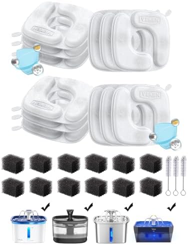 Veken Cat Water Fountain Filters, F1 Series, 12 Pack Replacement Filters by Veken