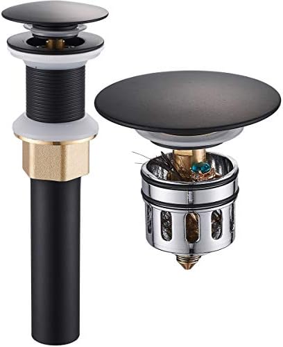 REGALMIX Pop Up Drain, Bathroom Faucet Vessel Vanity Sink Drain Stopper, Built-in Anti-Clogging Strainer, Without Overflow Matt Black,Fits Standard American Drain Hole(1-1/2" to 1-3/4") RWF082G by REGALMIX