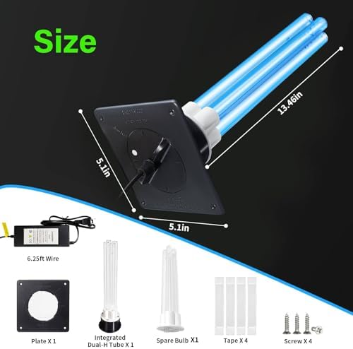 80W UV Light for HVAC Systems with 1 Spare Bulb, Ozone-Free Commercial/Whole House Duct UVC Lamp with Ceramic Base, Dual H-Tube 99.9% Efficiency with 253.7nm, for Hotel, Mall, School, Hospitals - Image 2