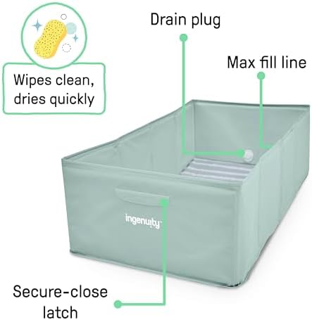 Ingenuity Tuckaway Toddler Folding Tub, Converts Shower to Tub, Folds to Store, Easy to Clean, No Assembly Required, Portable Baby Bathtub for Travel, 12M-5Y, Green (Pack of 4) - Image 6