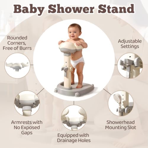 Baby Shower Stand for Babies 6+ Months, 5-Level Adjustable Height - Image 4