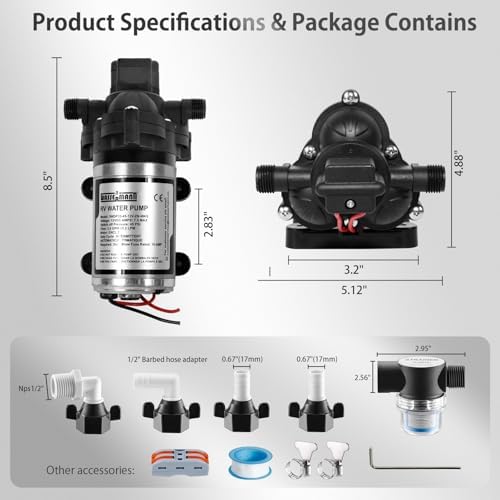 WASSERMANN RV Water Pump 12V DC 2088-554-144 Replacement, 3.5 GPM 45PSI, Quiet Water Pump for RV, Camper, Self-priming RV Water Pressure Pump, Food Truck Travel Trailer RV Water Pumps with Acessories - Image 2