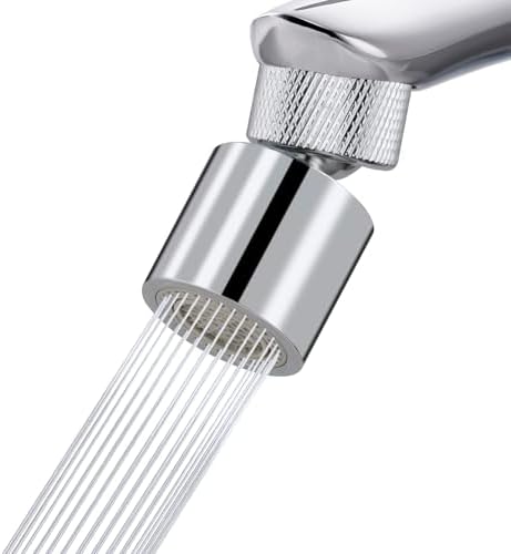 Hibbent Dual-function Metal Faucet Aerator, 2-Flow Big Angle Rotate Kitchen Sink Aerator 360 Degree Swivel Sink Sprayer Attachment, 55/64 Inch Female Thread, Chrome by Hibbent