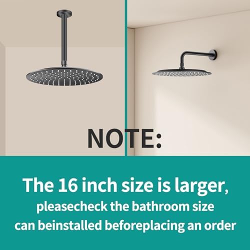 All Metal 16Inch Rain Shower Head - Heavy Duty Stainless Steel, Easy Install, High Water Flow, Ultra-Thin Modern Design for Bathroom (Matte Black) - Image 3