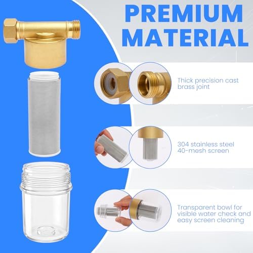 Reusable Sediment Water Filter for Washing Machine and Shower - 40 Micron Inline Brass Well Water Pre-Filter, Traps Sand, Rust, Grit - Heavy Duty Hard WaterStrainer - Image 3