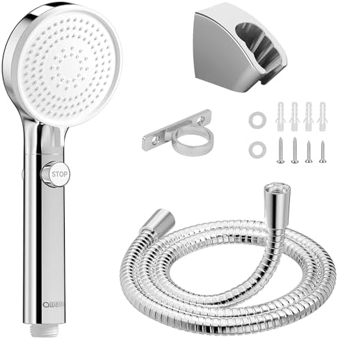 RV Shower Head with Hose, High Pressure Shower Head with Handheld On Off Switch, Travel Trailer, Motorhome and Boat and Camper Must Have RV Accessories Replacement Part, Chrome and White by Awelife