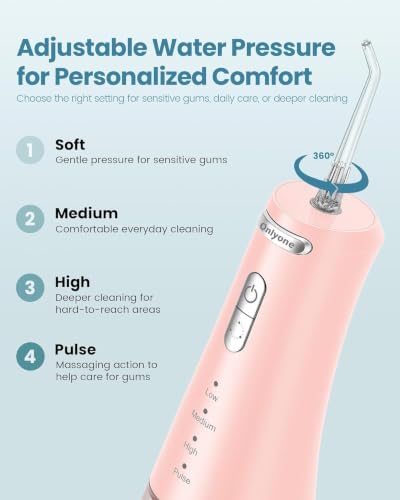 Onlyone Water Dental Flosser Pick for Teeth, 300ML Portable Oral Irrigator, Rechargeable Travel Irrigation Cleaner, Professional Electric Flossing Machine Birthday Gifts for Women,Mom,Girlfriend Pink - Image 4