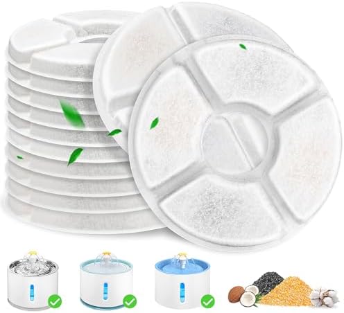 Cat Water Fountain Filter, 12 Pcs Replacement Cat Fountain Filters Dia is 5", 3-Filtration System Round Carbon Cats Filters Compatible with 81oz/2.4L Round Automatic Pet Fountain Water Dispenser by Beyolike