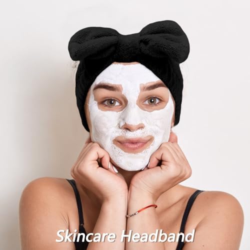 VELSCRUN 6 Pack Spa Headband, Makeup Headband, Face Wash Headbands, Skincare Headbands, Black Sponge Hair Band Bow Tie Spa Head Band for Washing Face Wristband Set Hair Accessories for Women Gifts - Image 4