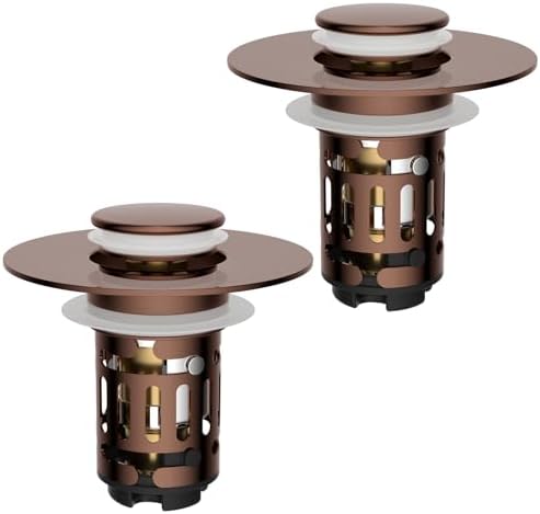 Hibbent 2 PCS Upgraded 3 in 1 Bathroom Sink Drain Strainer, Pop Up Stopper by Hibbent