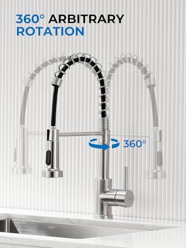 WEWE Pull-Out Kitchen Faucet, 2-Mode Sprayer, Brushed Nickel, High Arc - Image 5