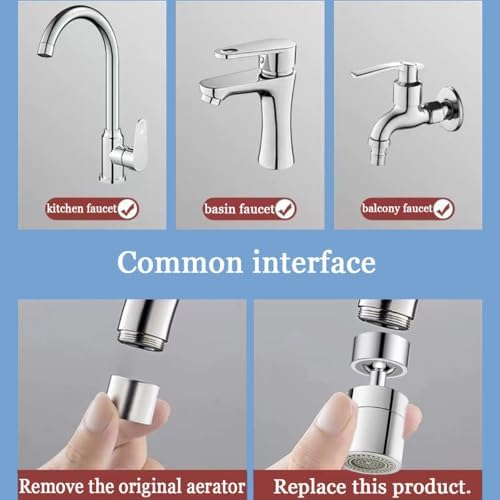 2 Pcs Faucet Aerator, 360° Swivel Kitchen Sink Faucet Aerator, Big Angle Twist, Dual-function 2-Flow Sprayer Faucet Head, Sink Sprayer Attachement, Faucet Replacement Part 55/64'', Chrome - Image 6