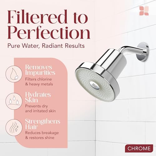 Shower Filter Head for Hard Water Improves Skin, Hair, and Nails - Large, High Output Filtered Shower Head with Filter Softens Water and Removes Chlorine and Heavy Metals, Chrome - Image 2