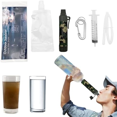 10NM Portable Water Filter System Set,Backpacking Squeeze Water Filtration Purifier Survival System for Hiking (Camouflage) by Unknown