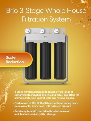 Brio 3-Stage Whole House Filtration System, Anti-Scale, 900 GPH, 4.5" x 20" Sediment, PHO, and CTO Carbon Block Filters Included w/Lifespan of 12 Months - Image 2