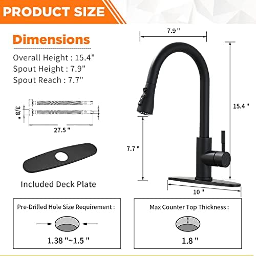 Black Kitchen Faucets with Pull Down Sprayer Kitchen Sink Faucet with Pull Out Sprayer Single Hole Deck Mount Single Handle Stainless Steel Grifos De Cocina 866068R - Image 5