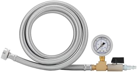 MEASUREMAN Garden Hose Blowout Kit, 0–60 PSI Pressure Gauge,60-Inch Stainless Steel Braided Hose, 3/4 Inch GHT, 1/4 Inch Quick Connect Blowout Plug with Shut Off Valve for Garden Pipe by MEASUREMAN