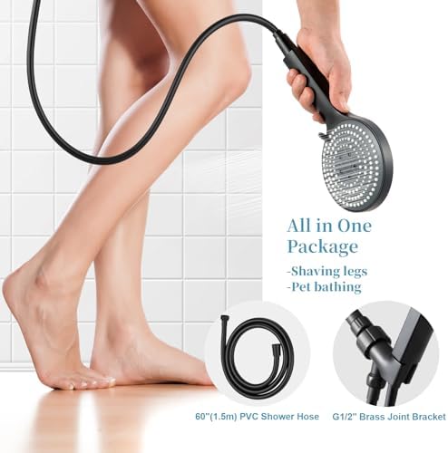OFFO Handheld Shower Head Set, 6-Mode High Pressure Handheld Sprayer with 60" Shower Hose & Holder, High Flow Large Powerful Boosting Handheld Showerhead for Low Water Pressure, Matte Black - Image 7