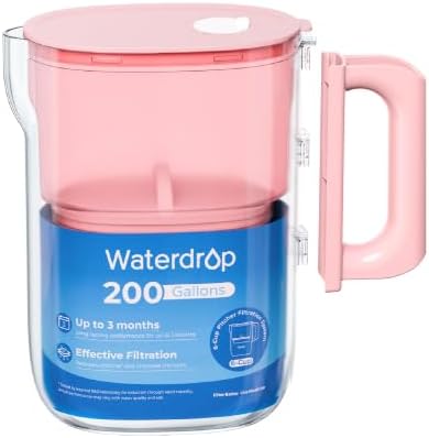 Waterdrop PT-12P Small 6-Cup Water Filter Pitcher for Mini Fridge, Pink by Waterdrop