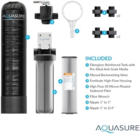 Aquasure Fortitude Lite Series 800,000 Gallons High Performance Whole House Water Treatment System with KDF55/GAC Media and 20" Pleated Sediment Filter | Removes 99% of Contaminants, 1-3 Bathrooms - Image 6