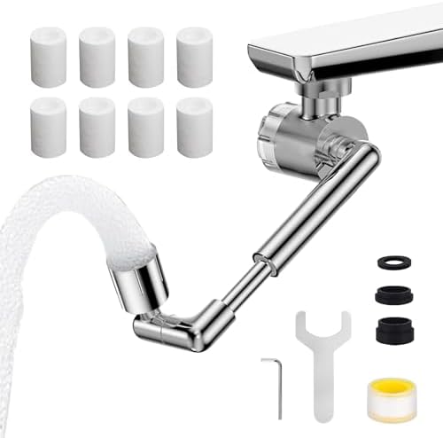 1440º Sink Water Filter Faucet Extender Telescopic, Splash-proof Sink Faucet Extender with Filter, Reduce 99% Chlorine, 2 Modes Spray Attachment for Kitchen/Bathroom/Toddlers, 8Pcs Replacement Filter by BREADEEP