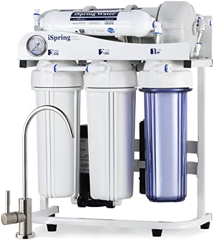 iSpring RCS5T Commercial Tankless Reverse Osmosis RO Water Filter System with 1.5:1 Pure to Drain Ratio, Pressure Gauge by iSpring