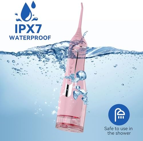 Cordless Portable Water Flosser with 300ML Tank: Rechargeable Oral Irrigator with 5 Tips for Travel, Braces Care and Sensitive Gums, IPX7 Waterproof Teeth Cleaning Device(Pink) - Image 6