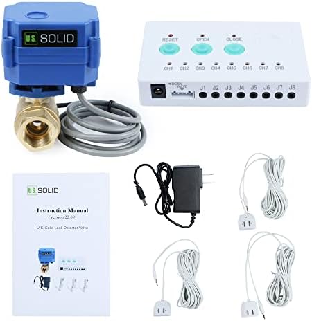 U.S. Solid Water Leak Detector with Auto Shutoff Valve, Sound Alarm, 1/2" Motorized Brass Ball Valve & 3 Sensors, Home Flood Prevention & Water Damage Defense for Basement, Laundry, Water Heater by USSolid