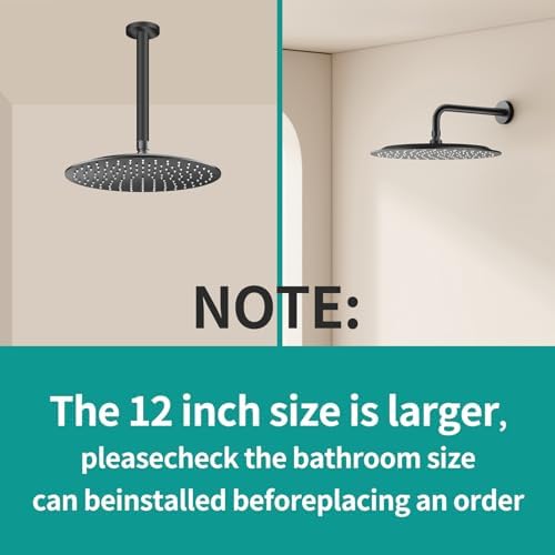 All Metal 12Inch Rain Shower Head - Heavy Duty Stainless Steel, Easy Install, High Water Flow, Ultra-Thin Modern Design for Bathroom (Matte Black) - Image 3