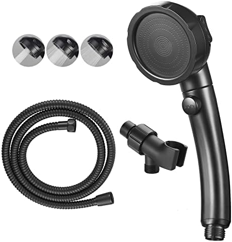 KAIYING High Pressure Handheld Shower Head with ON/OFF Pause Switch, 3 Spray Modes Shower Wand with Shut Off Button, Removable Camper Shower Head with Hose and Adjustable Angle Bracket (Black) by KAIYING