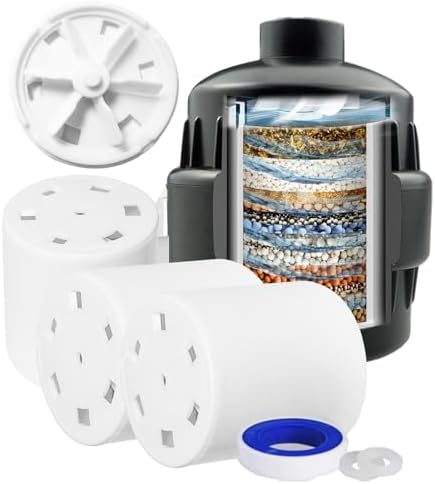 20 Stage Shower Filter with Spin Propeller 3 Cartridge, Reduce Well Hard Water Chlorine Heavy Metal & Impurity, Improve Skin Hair, Fit Most Handheld Shower head Fixed Rainfall, (Black) by Luxau