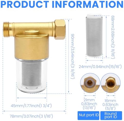 Reusable Sediment Water Filter for Washing Machine and Shower - 40 Micron Inline Brass Well Water Pre-Filter, Traps Sand, Rust, Grit - Heavy Duty Hard WaterStrainer - Image 2