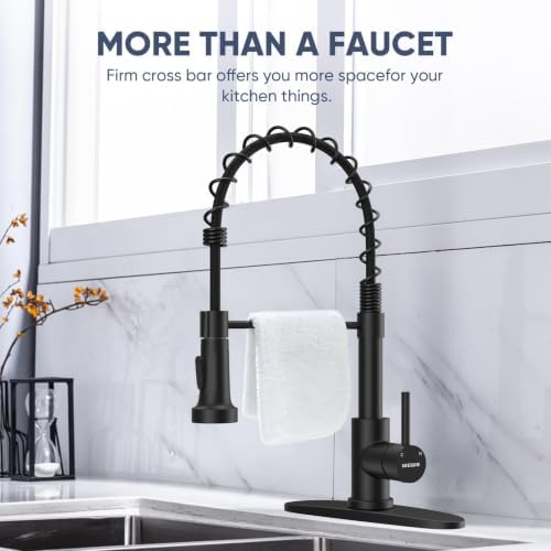 WEWE Matte Black Kitchen Faucet with Pull Down Sprayer, Commercial Stainless Steel Spring Single Handle Single Hole Sink Faucet for Farmhouse, RV, Laundry and Utility Room - Image 7