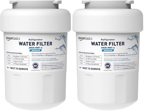 Amazon Basics Replacement GE MWF Refrigerator Water Filter Cartridge - Advanced Filtration (Pack of 2) by AmazonBasics