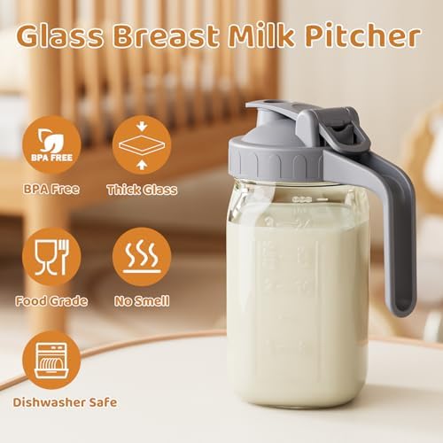 32 oz Breast Milk Pitcher, Glass Mason Jar Pitcher with Lid - Image 5
