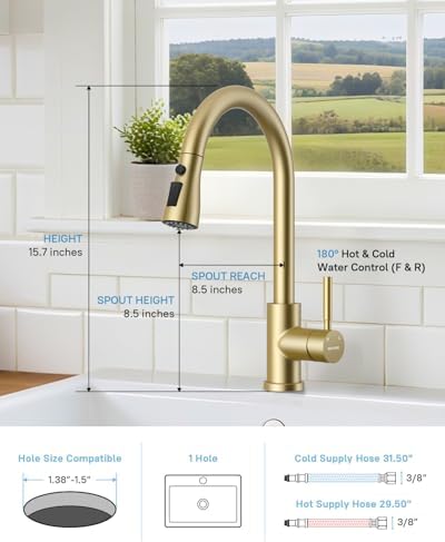 WEWE Kitchen Faucet with Soap Dispenser, Gold, Pull-Down Sprayer - Image 2