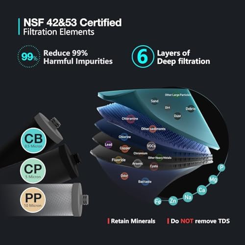 Frizzlife TW15 Under Sink Water Filter System, NSF/ANSI 53&42 Certified Elements, Reduce 99.99% Lead, Chlorine, Chloramine, Fluoride, Bad Taste & Odor, Direct Connect, 0.5 Micron, USA Tech Support - Image 2