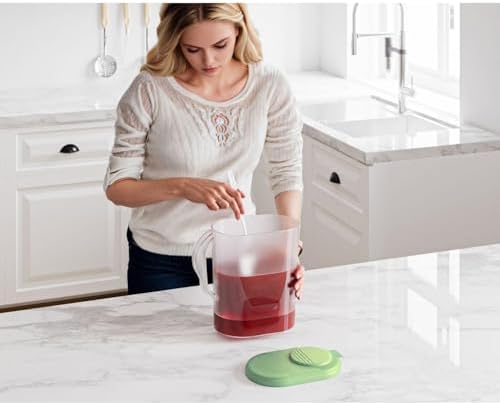 Tribello 1-Gallon Slim Plastic Pitcher with Lid – Clear Water Jug with Pivot-Top Spout, Iced Tea Pitcher for Fridge, Dishwasher/Freezer Safe, BPA & Phthalate Free – Sage Green - Image 3