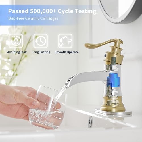 BWE Brass Waterfall Bathroom Faucet, Brushed Gold & Chrome for Modren Style - Image 5